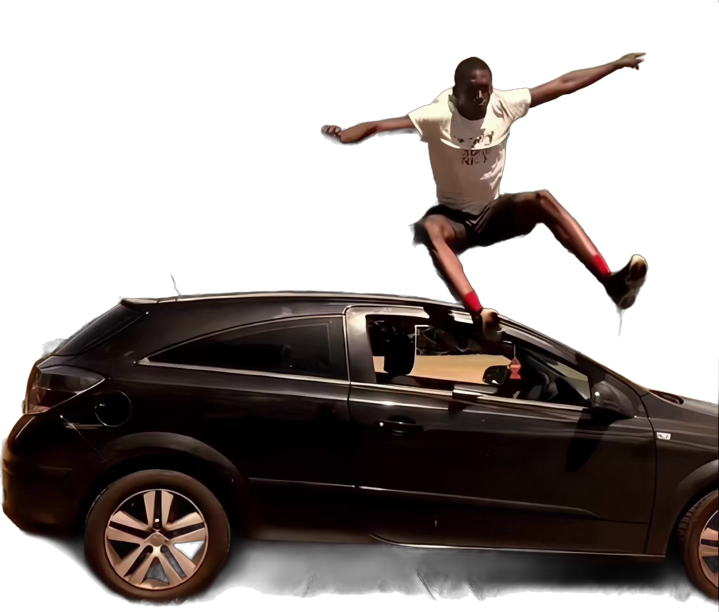London personal trainer Hisham clearing a parked car in one jump